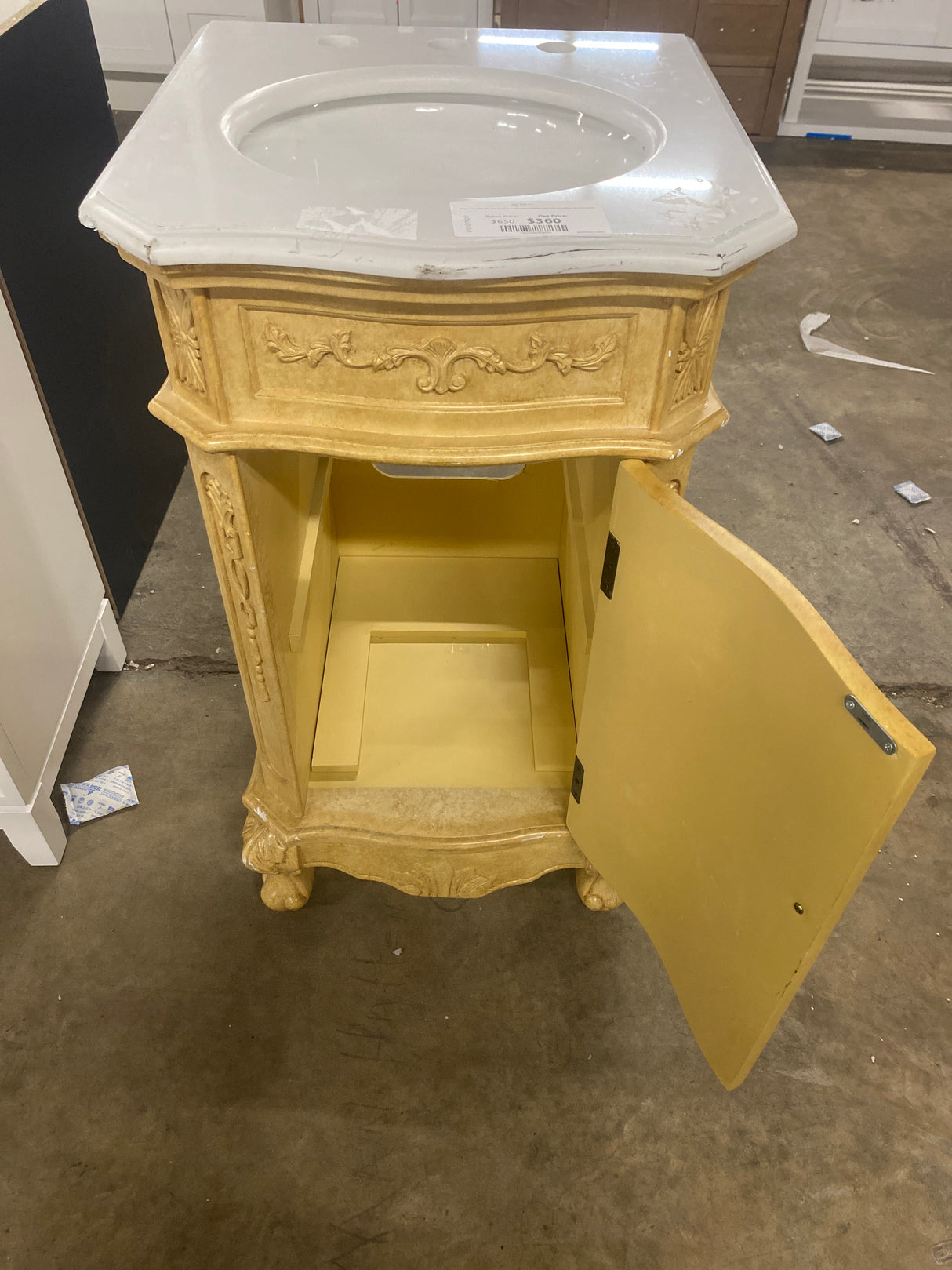 Simply Living 19 in. W x 19 in. D x 36 in. H Bath Vanity in Antique Beige with Ivory White Engineered Marble