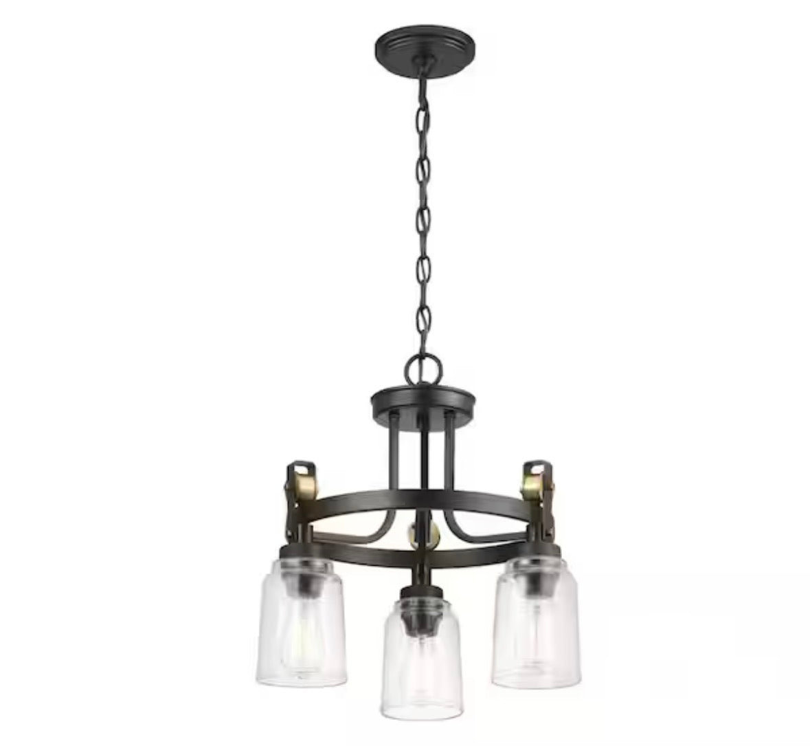 Knollwood 17-1/2 in. 3-Light Black Bronze with Brass Accents Industrial Round Chandelier for Kitchens Bulbs Included