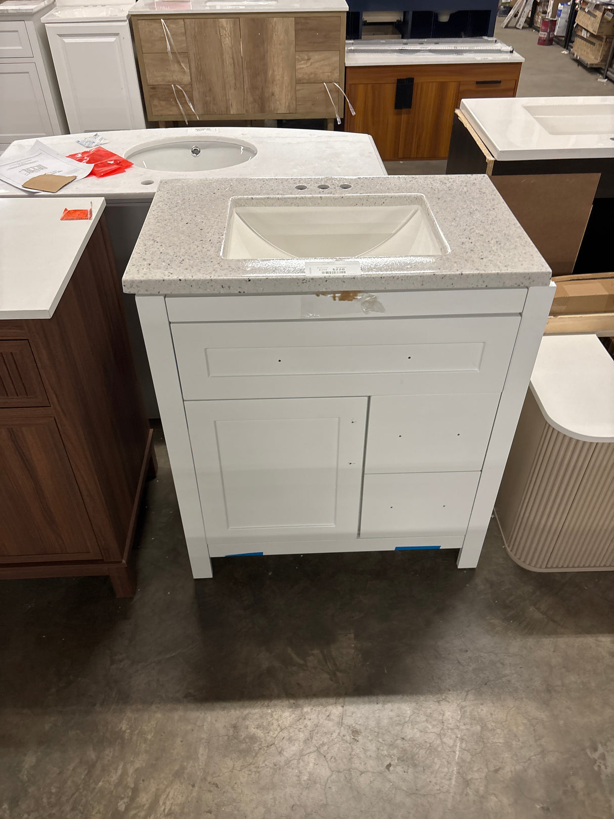 Clady 31 in. W x 19 in. D x 35 in. H Single Sink Freestanding Bath Vanity in White with Silver Ash Cultured Marble Top