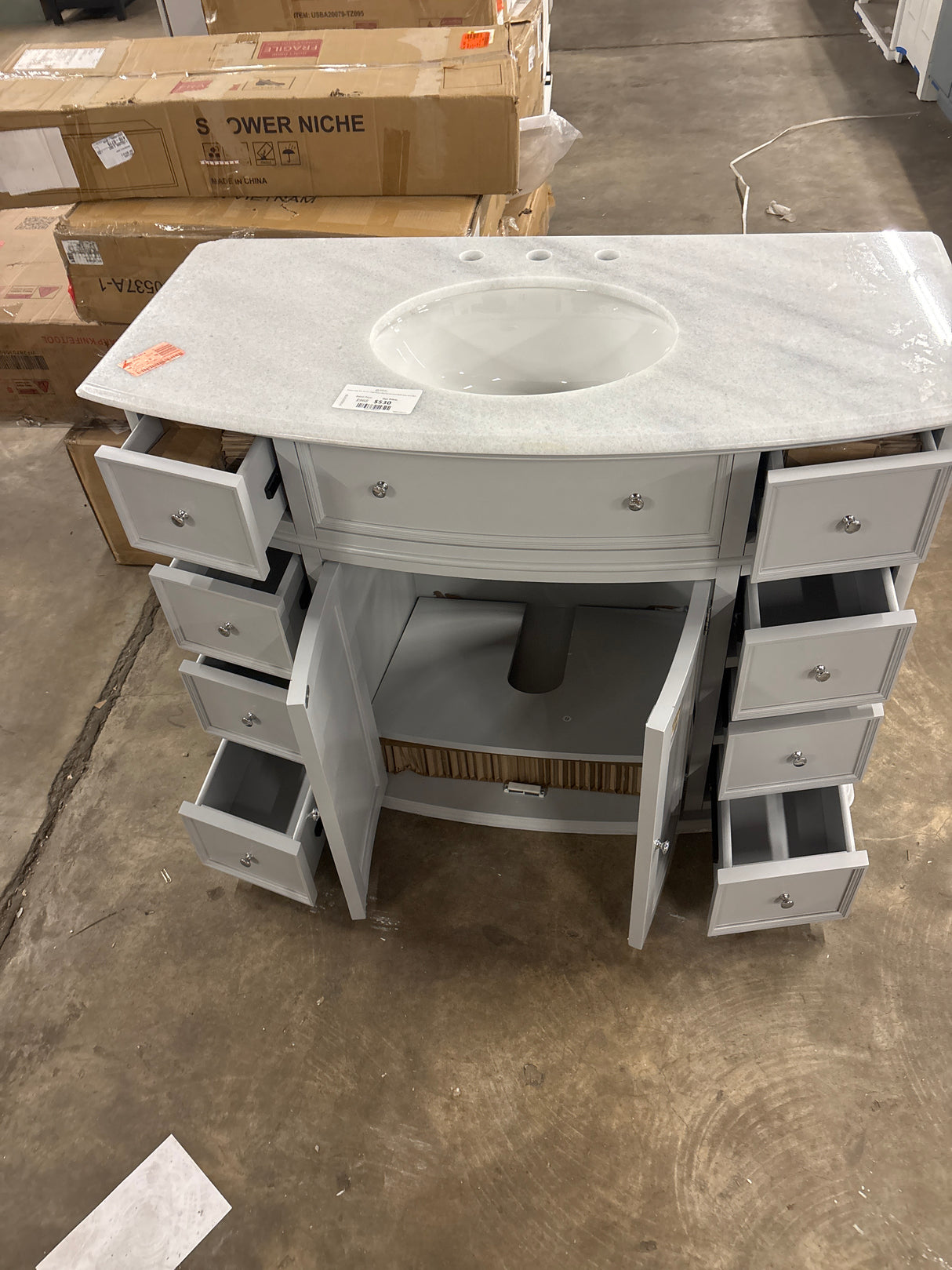 Hampton Harbor 45 in. W x 22 in. D Bath Vanity in Dove Grey with Natural Marble Vanity Top in White