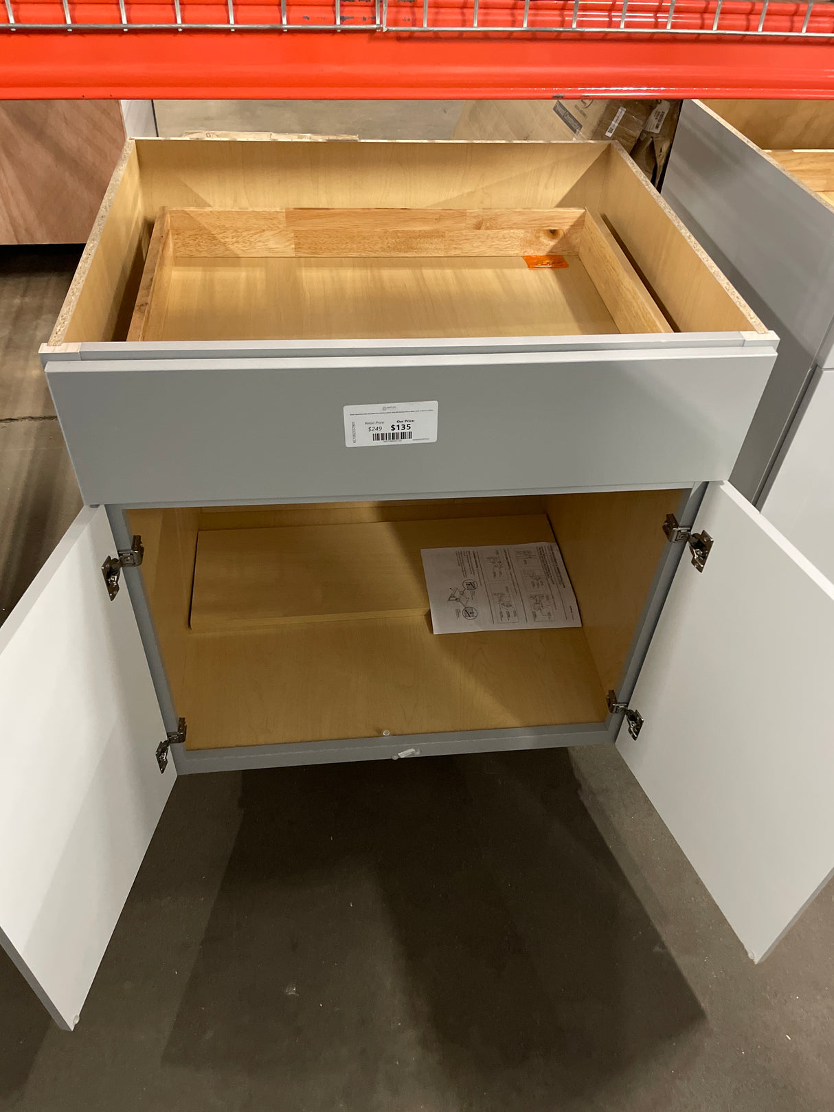 Shaker Dove Gray Stock Assembled Base Kitchen Cabinet with Ball-Bearing Drawer Glides (30 in. x 34.5 in. x 24 in.)