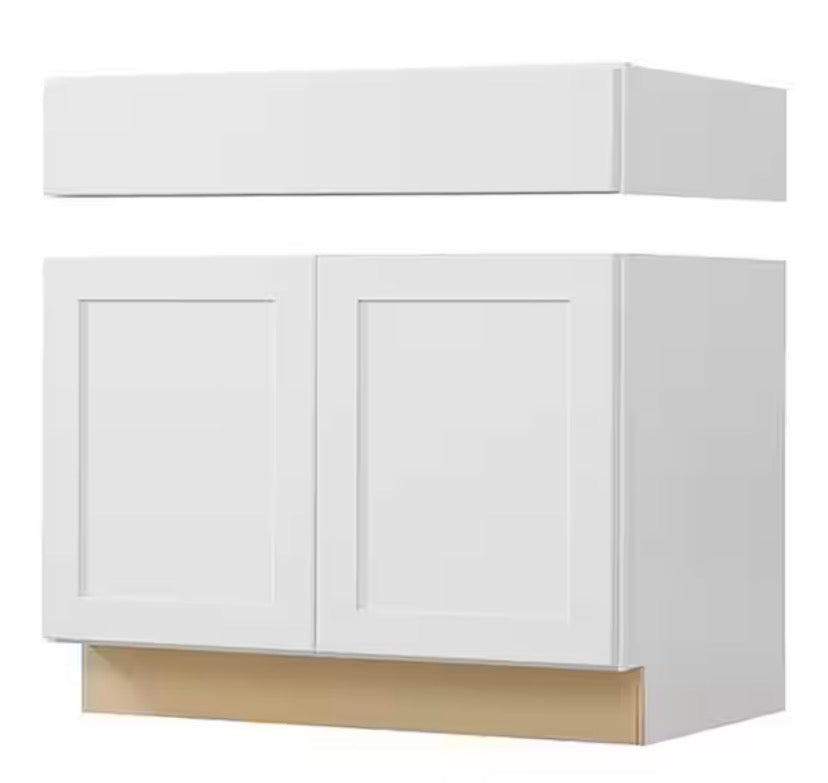Avondale 36 in. W x 24 in. D x 34.5 in. H Ready to Assemble Plywood Shaker ADA Sink Base Kitchen Cabinet in Alpine White