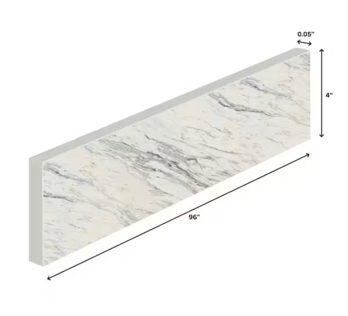 24.5 in. D L x 4 in. D Engineered Composite Countertop Sidesplash in Calcutta Blanc