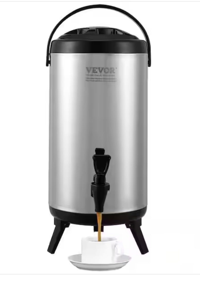 Stainless Steel Insulated Beverage Dispenser 2.4Gal. 9.2L Hot and Cold Drink Food-grade for Restaurant shop (silver)