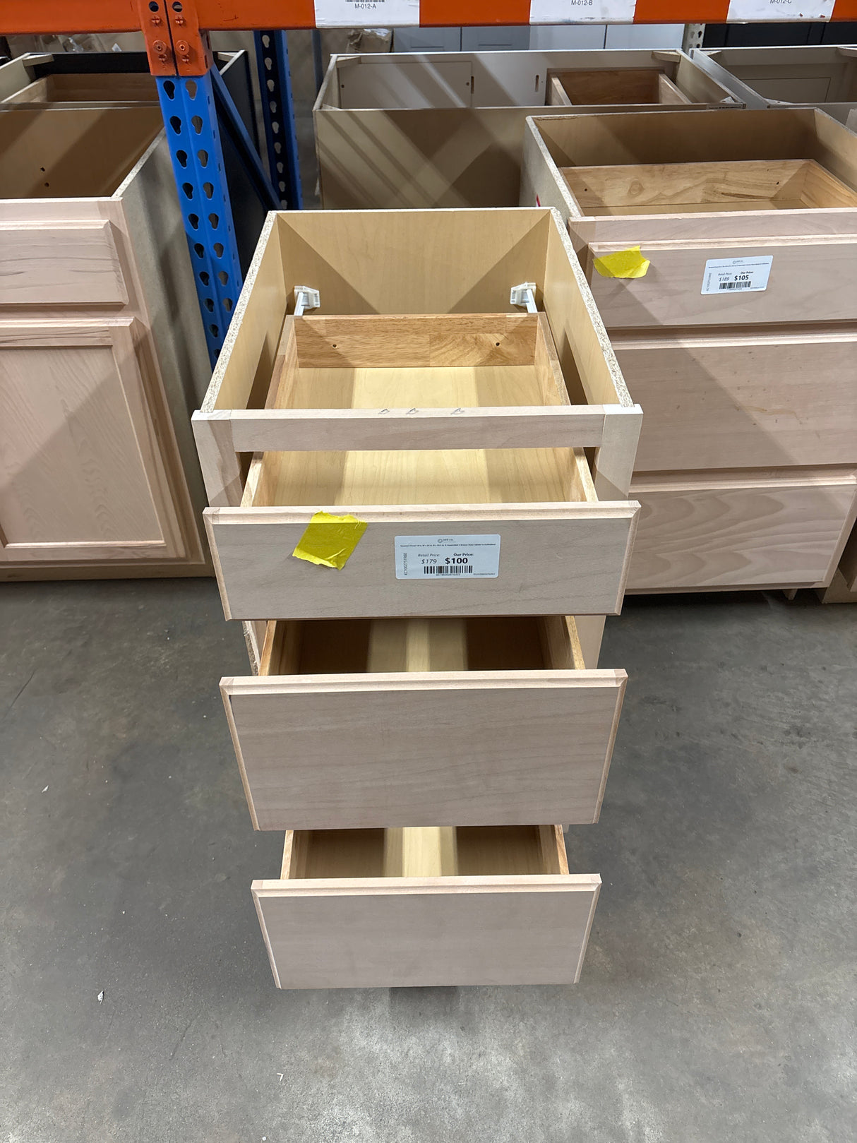 Recessed Panel 18 in. W x 24 in. D x 34.5 in. H Assembled 3 Drawer Base Cabinet in Unfinished