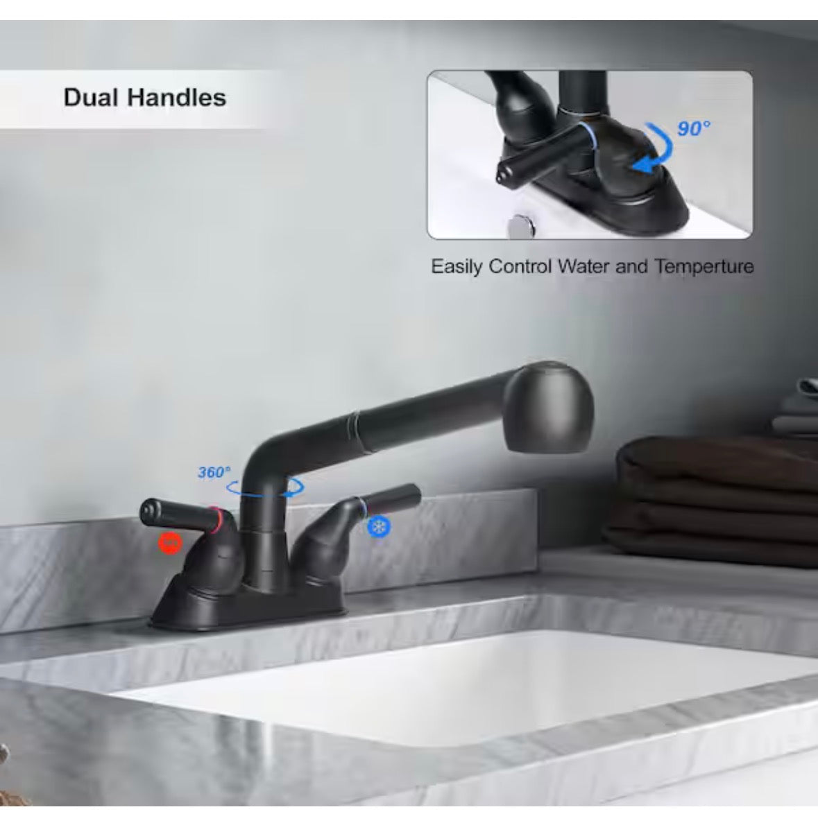8 in. H x 10.1 in. W x 9.8 in. D Matte Black Utility Sink Faucet, Laundry Room Faucet with Pull Out Sprayer