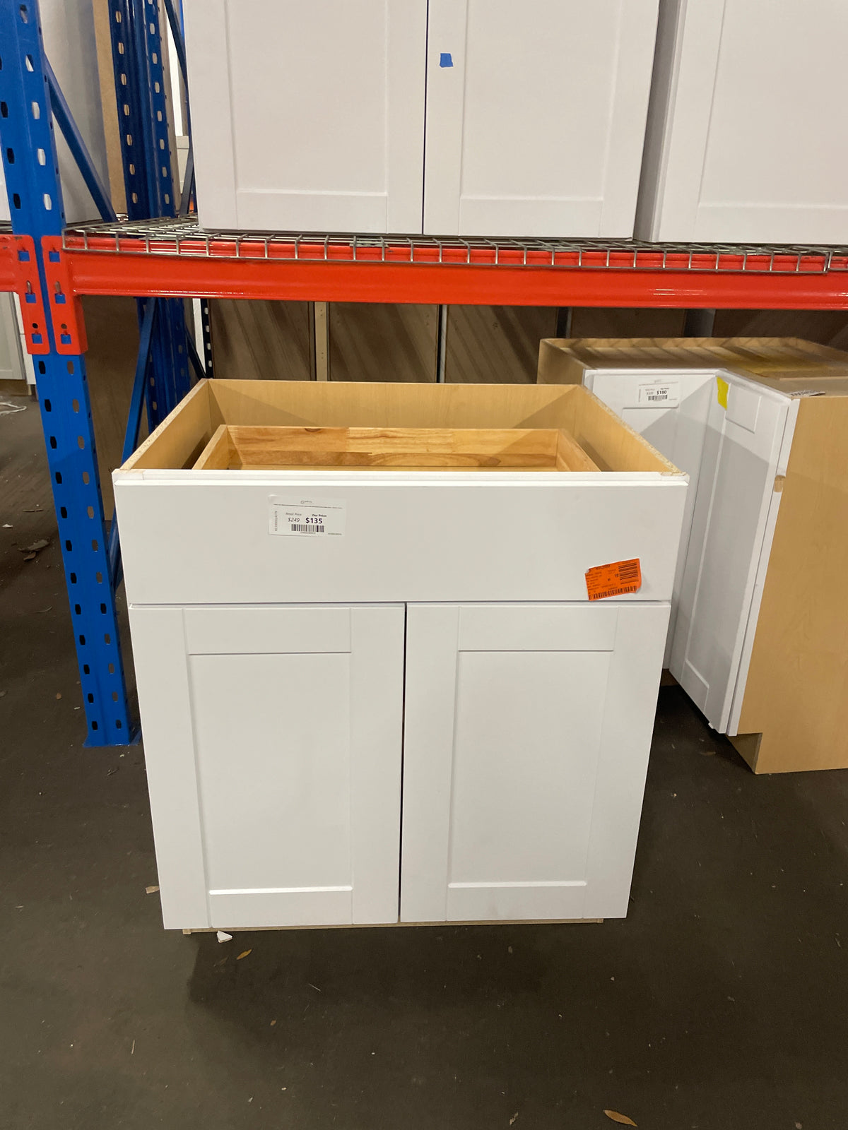 Shaker Satin White Stock Assembled Base Kitchen Cabinet with Ball-Bearing Drawer Glides (30 in. x 34.5 in. x 24 in.)