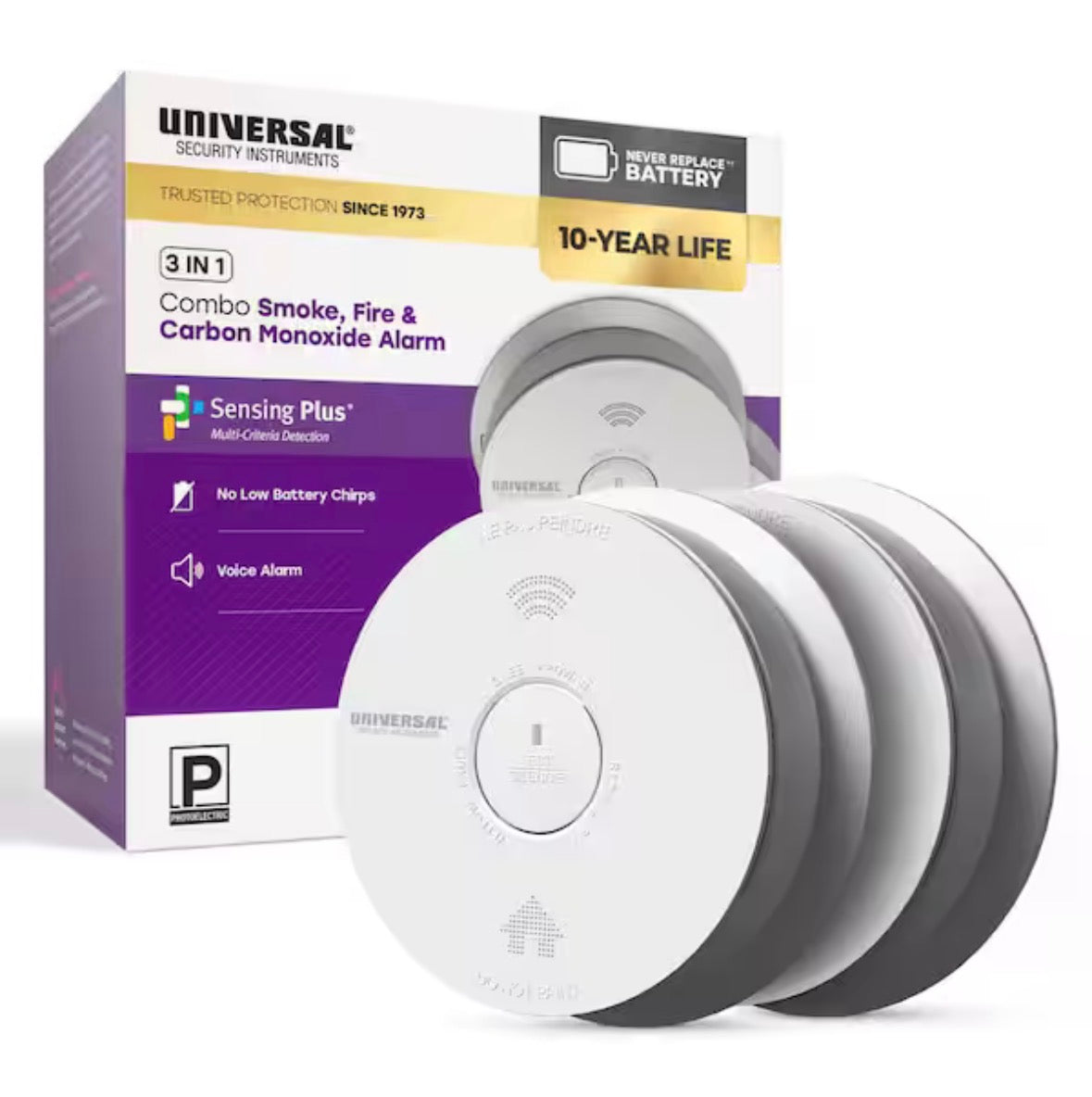 2-Pack 10-Year Battery Combination Smoke and Carbon Monoxide Detector with Voice Alarm and LED Warning Light