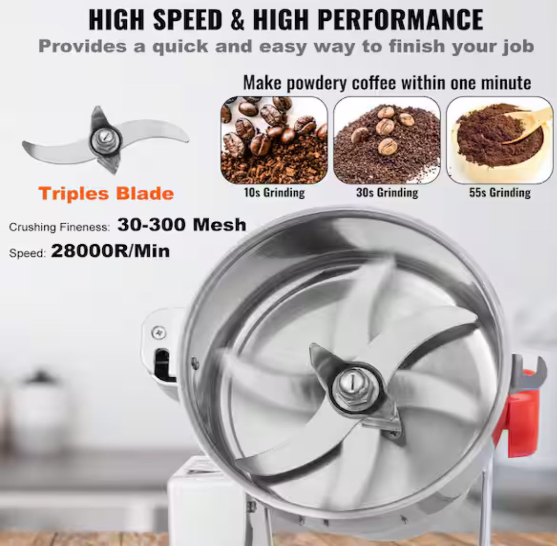 1000g Electric Grain Mill Grinder, High Speed 3000-Watt Commercial Spice Grinders, Stain Steel Pulverize Powder Machine