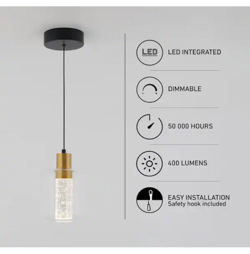 Essence Globe 6.5-Watt 1 Light Black and Gold Modern Integrated Mini Pendant Light Fixture for Kitchen Island