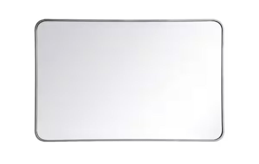 Timeless Home 27 in. W x 40 in. H x Modern Soft Corner Metal Rectangle Silver Mirror
