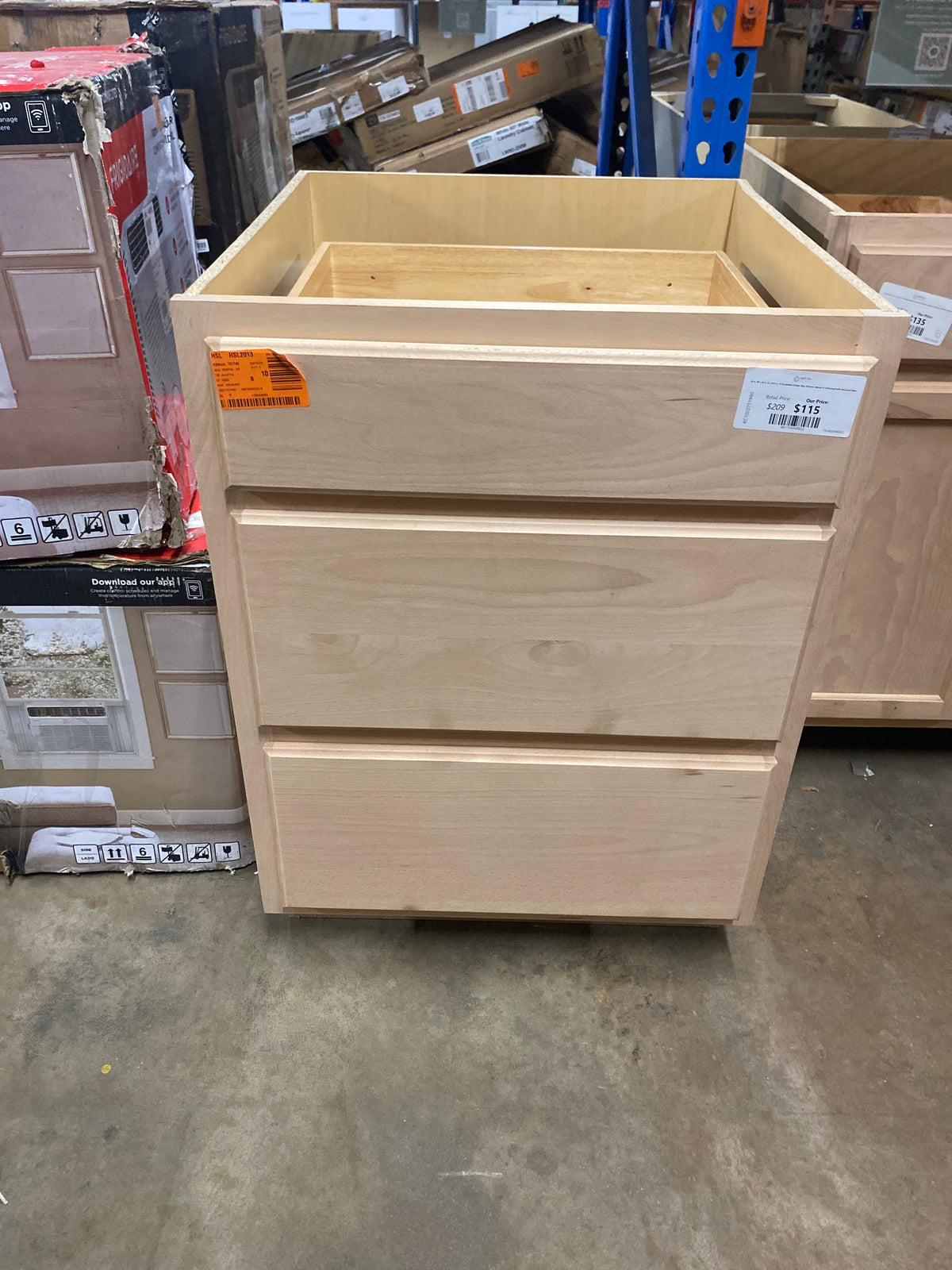 24 in. W x 24 in. D x 34.5 in. H Assembled Drawer Base Kitchen Cabinet in Unfinished with Recessed Panel