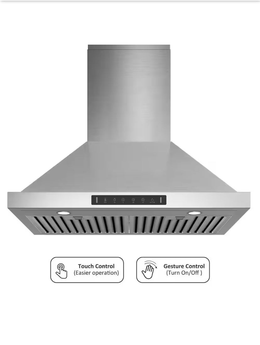 30 in. 600CFM Convertible Wall Mount Range Hood in Stainless Steel with in Low Noise with Dual Motor and Gesture Control