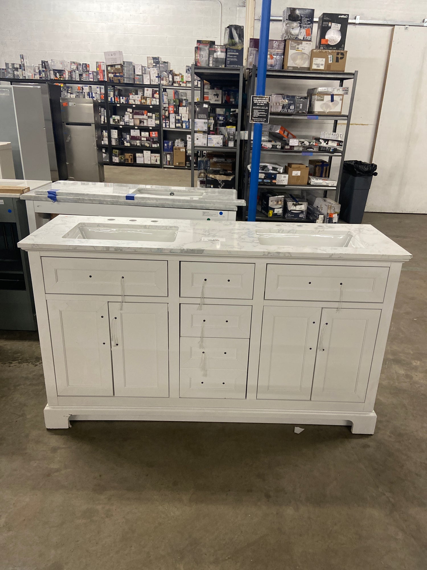 Doveton 60 in. W x 19 in. D x 34.50 in. H Bath Vanity in White with White Cultured Marble Top