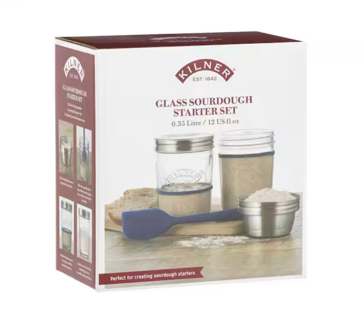 Create and Make 2-Piece Glass Sourdough Starter Set with Lids and Silicone Spatula