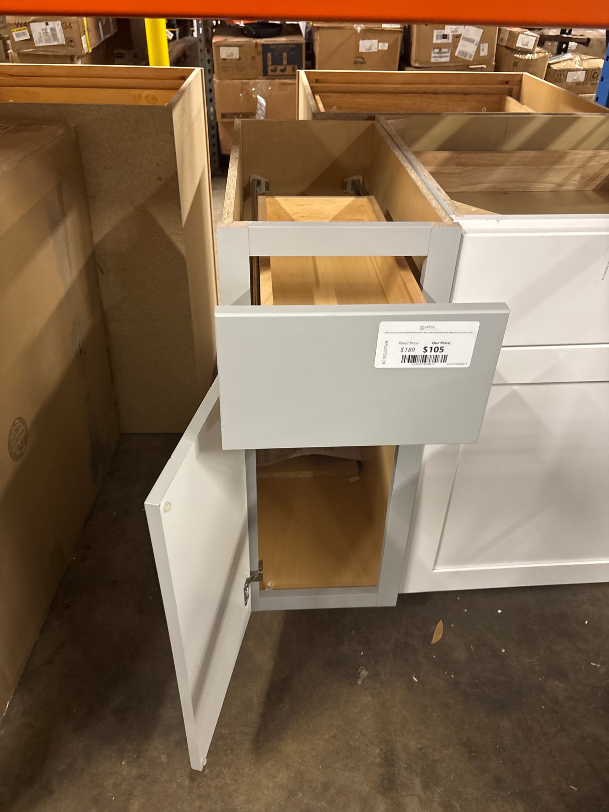 Shaker Dove Gray Stock Assembled Base Kitchen Cabinet with Ball-Bearing Drawer Glides (12 in. x 34.5 in. x 24 in.)