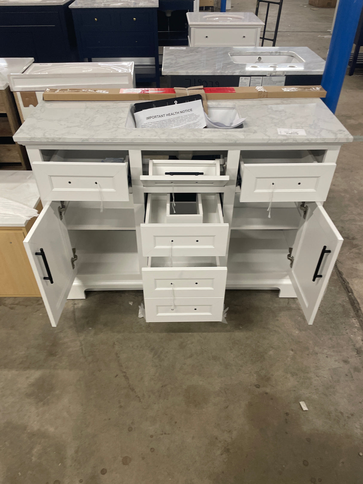 Doveton 48 in. W x 19 in. D x 34 in. H Single Sink Bath Vanity in White with White Engineered Marble Top