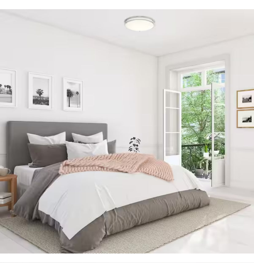 DC Series 16 in. 1-Light Modern Brushed Nickel Selectable Dimmable LED Round Flush Mount with White Acrylic Shade