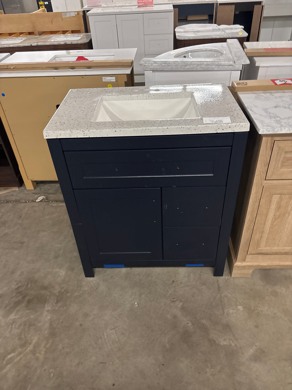 Clady 31 in. W x 19 in. D x 35 in. H Single Sink Bath Vanity in Deep Blue with Silver Ash Cultured Marble Top