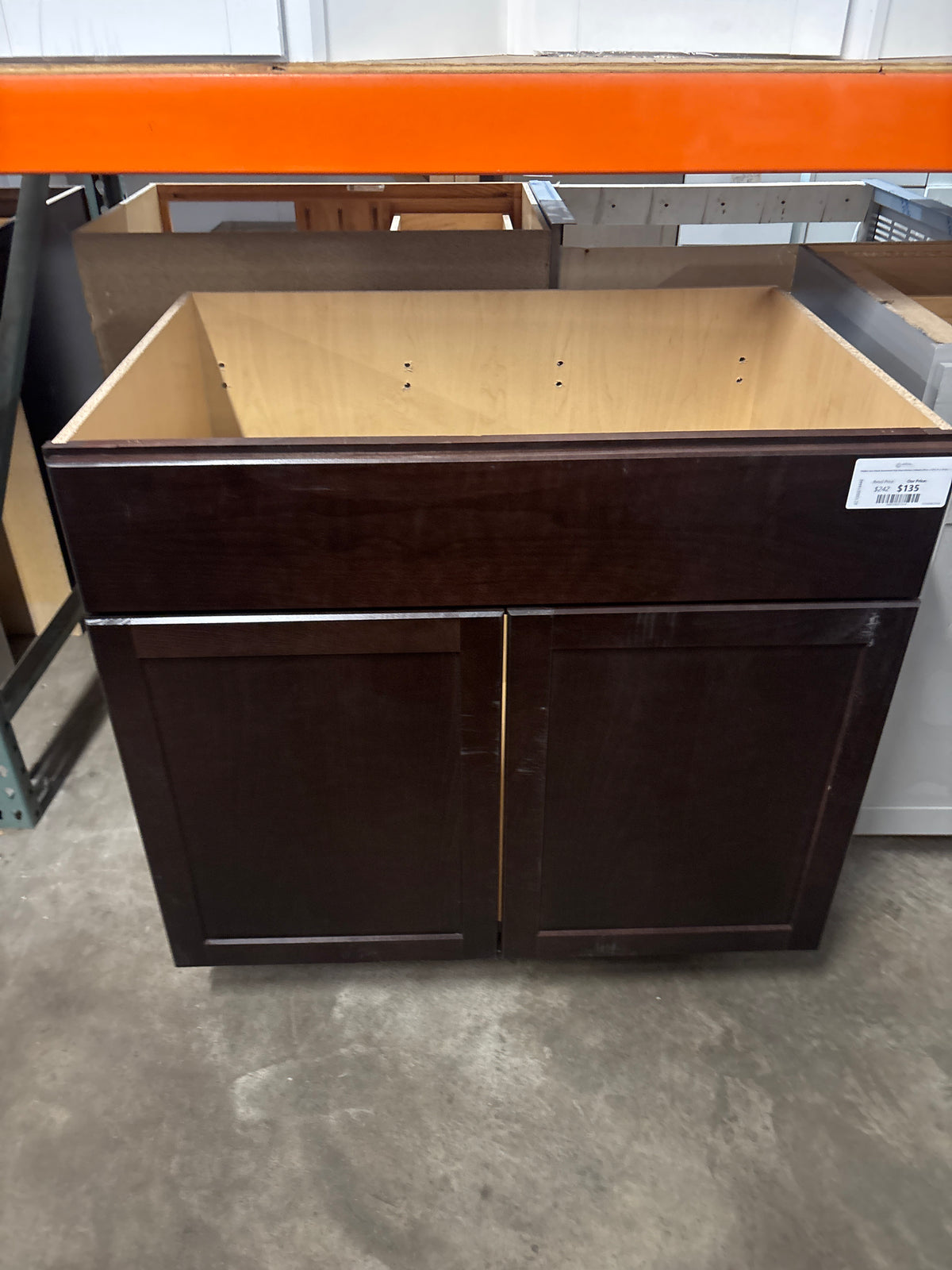 Shaker Java Stock Assembled Sink Base Kitchen Cabinet (36 in. x 34.5 in. x 24 in.)