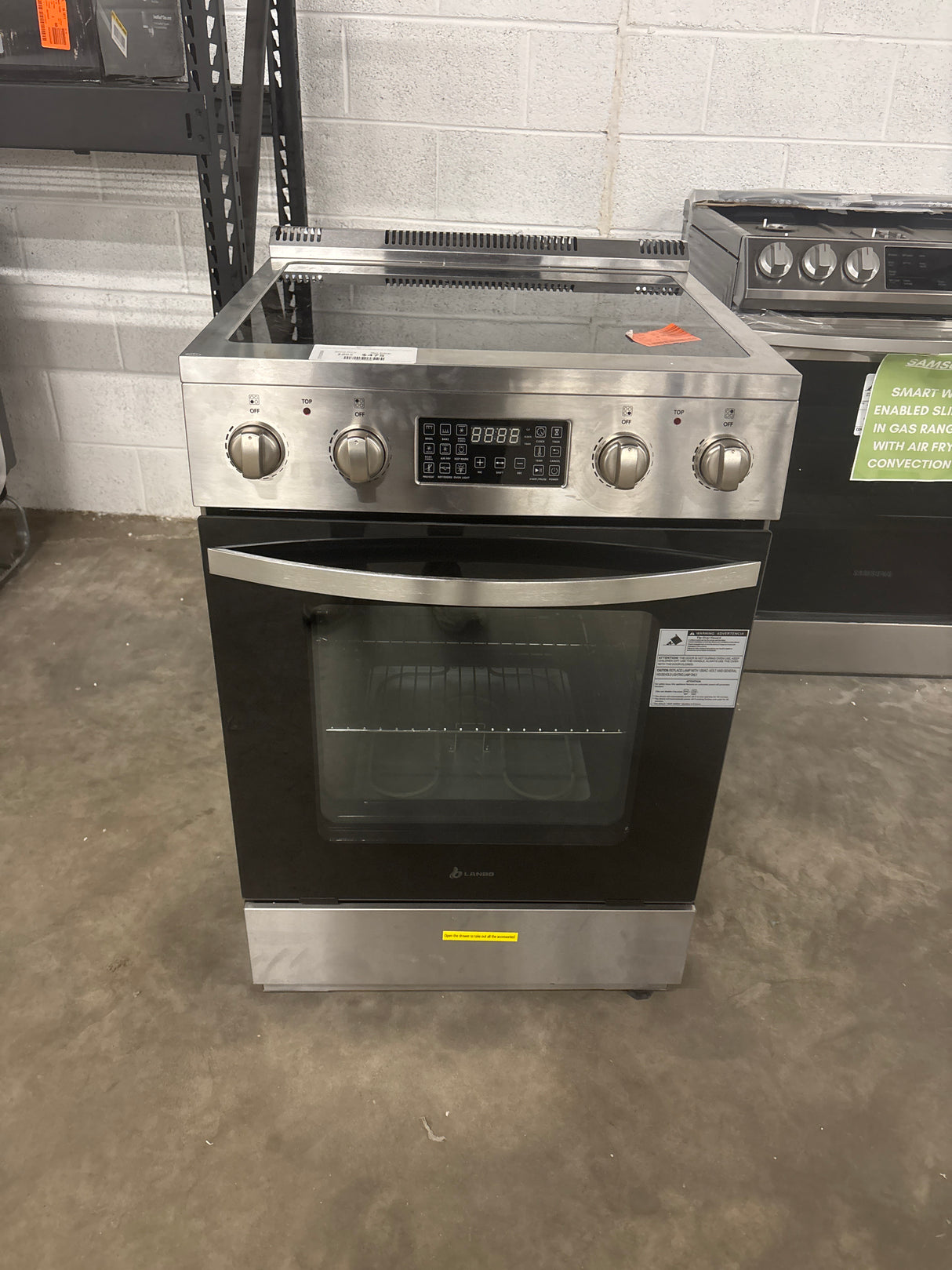 24 in. 4 Burner Elements Freestanding Electric Range in Stainless Steel with Air Fry, Rotisserie and True Convection