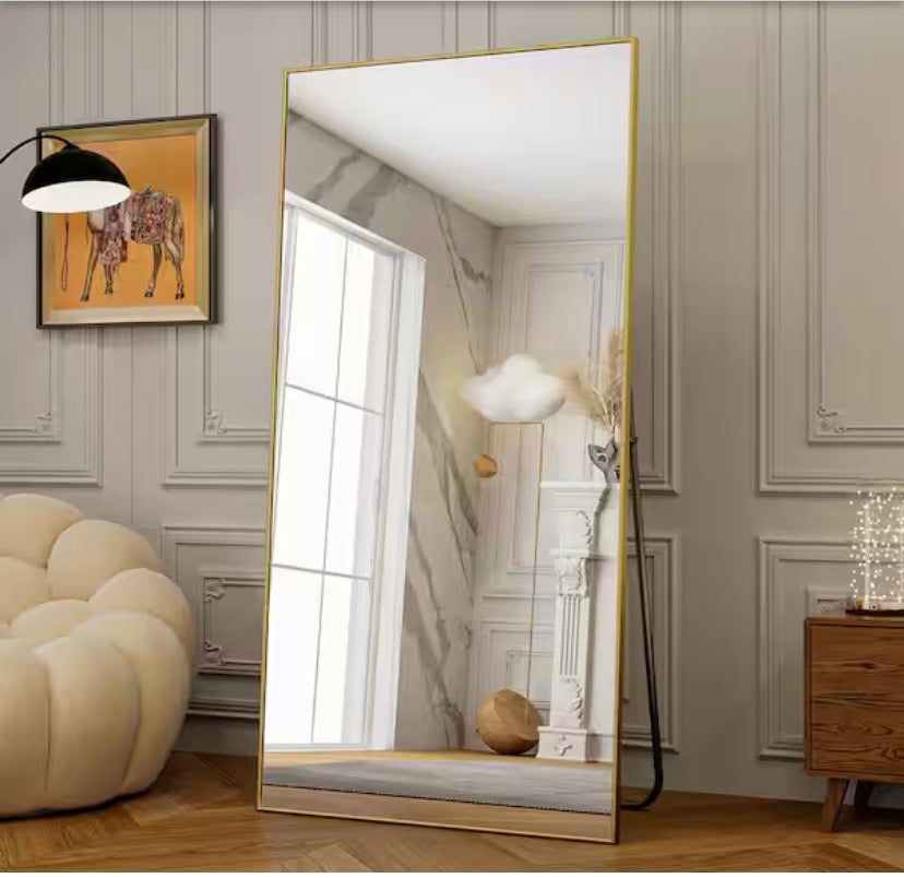 71 in. H x 31 in. W Classic Rectangular Gold Framed Aluminum Alloy Full Length Leaning Mirror
