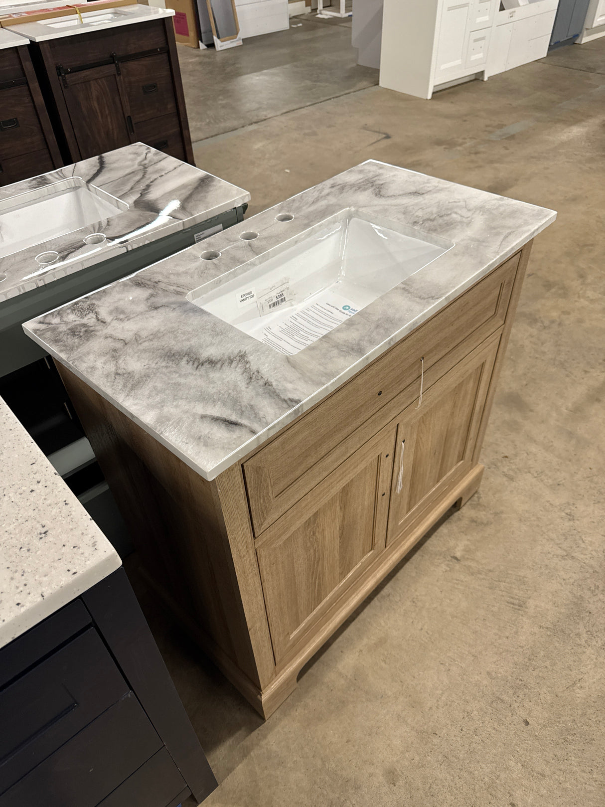 Doveton 36 in. W x 19 in. D x 34.50 in. H Freestanding Vanity in Weathered Tan with Epoxied White Engineered Stone Top