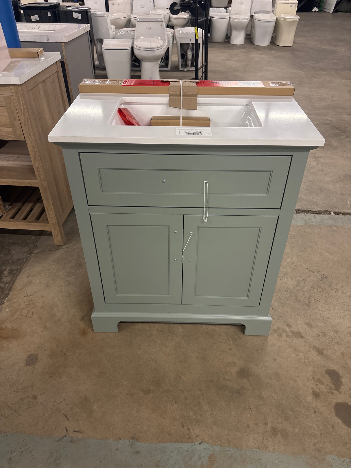 Doveton 30 in. Single Sink Sage Green Bath Vanity with White Engineered Stone Top (Assembled)