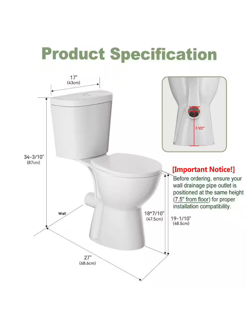 Cadet 3 Tall Height 2-Piece 1.0/1.6 GPF Dual Flush Round Toilet in White