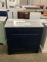 Load image into Gallery viewer, Clady 36.5 in. W x 18.75 in. D Bath Vanity in Deep Blue with Cultured Marble Vanity Top in Silver Ash with White Sink
