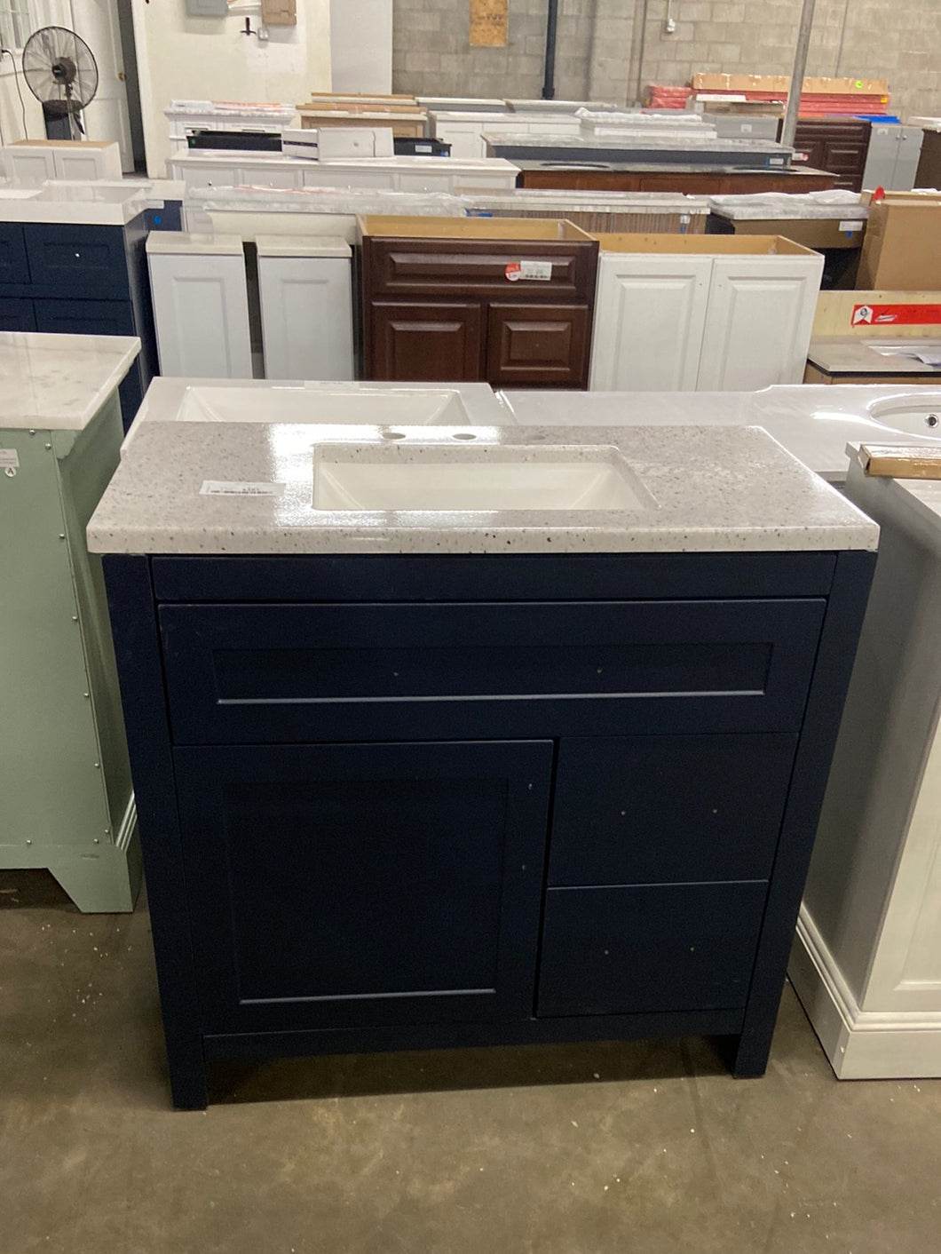 Clady 36.5 in. W x 18.75 in. D Bath Vanity in Deep Blue with Cultured Marble Vanity Top in Silver Ash with White Sink