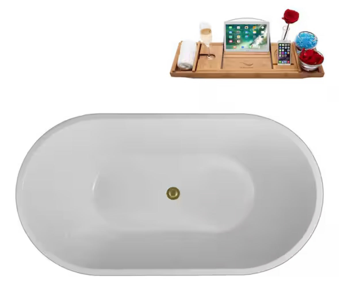 54 in. x 30 in. Acrylic Freestanding Soaking Bathtub in Glossy Black with Polished Gold Drain