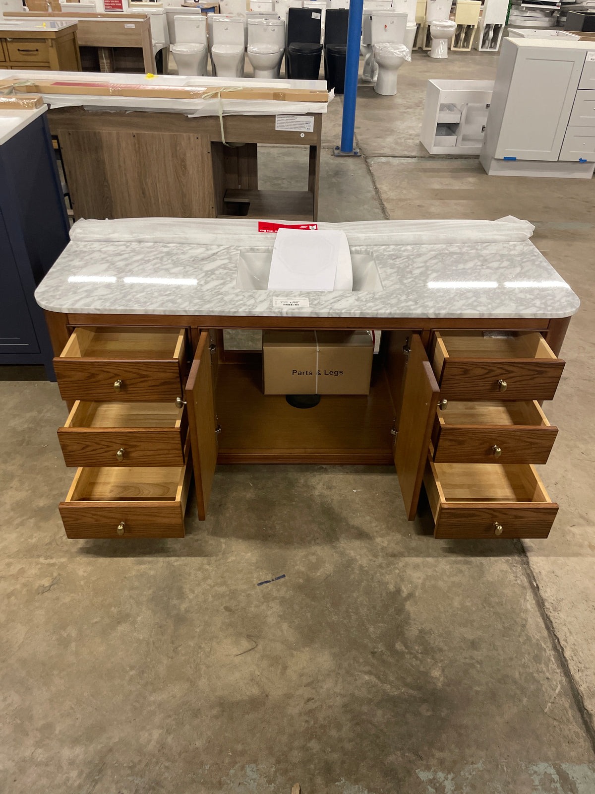 Collette 60 in. Double Sink Freestanding Bathroom Vanity with White Carrara Marble Top (Assembled)