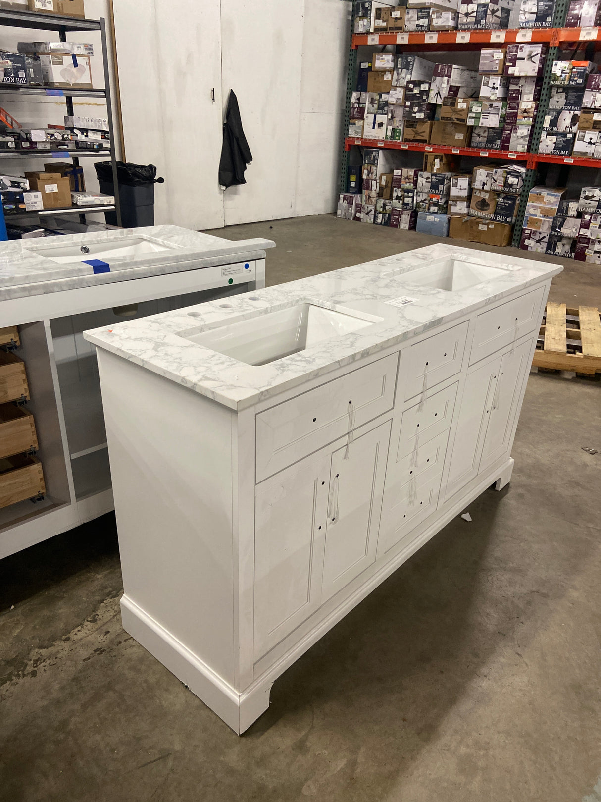 Doveton 60 in. W x 19 in. D x 34.50 in. H Bath Vanity in White with White Cultured Marble Top