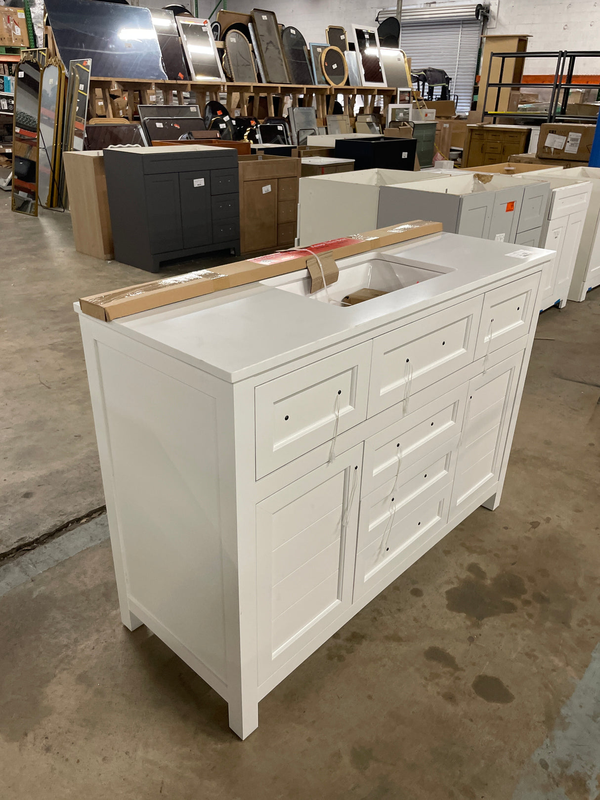 Hanna 48 in. W x 19 in. D x 34 in. H Single Sink Bath Vanity in White with White Engineered Stone Top