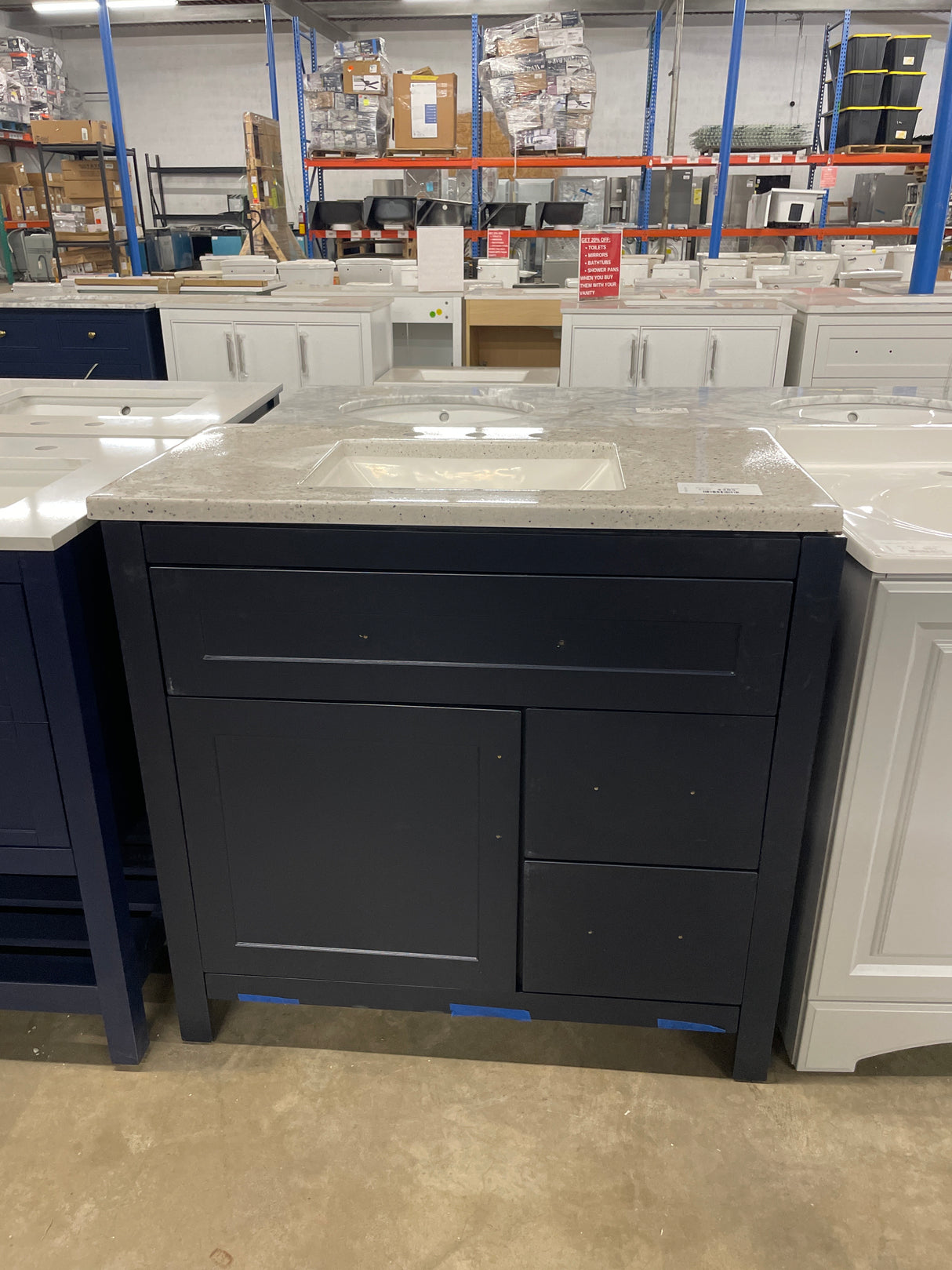 Clady 36.5 in. W x 18.75 in. D Bath Vanity in Deep Blue with Cultured Marble Vanity Top in Silver Ash with White Sink