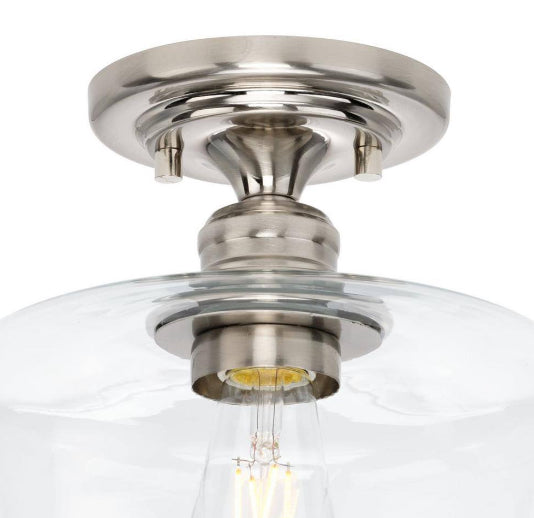 Aiken Collection 1-Light Brushed Nickel Clear Glass Farmhouse Flush Mount Light