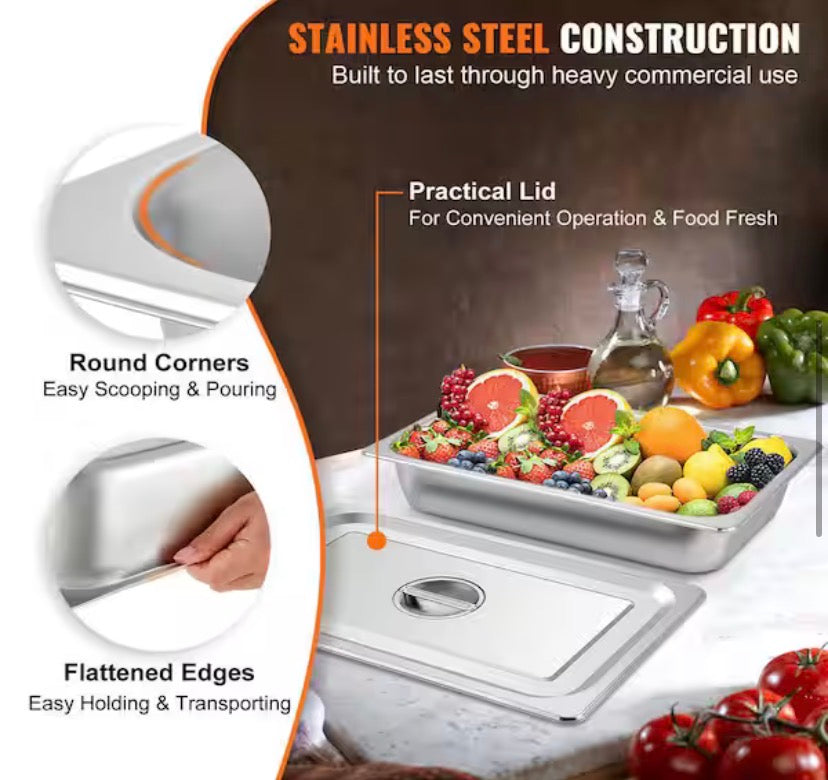 13.7 qt. Stainless Steel Hotel Pan 20.9 x 12.8 x 3.9 in. Roasting Pan with Lid Hotel Pans Full Size Deep (4-Pack)