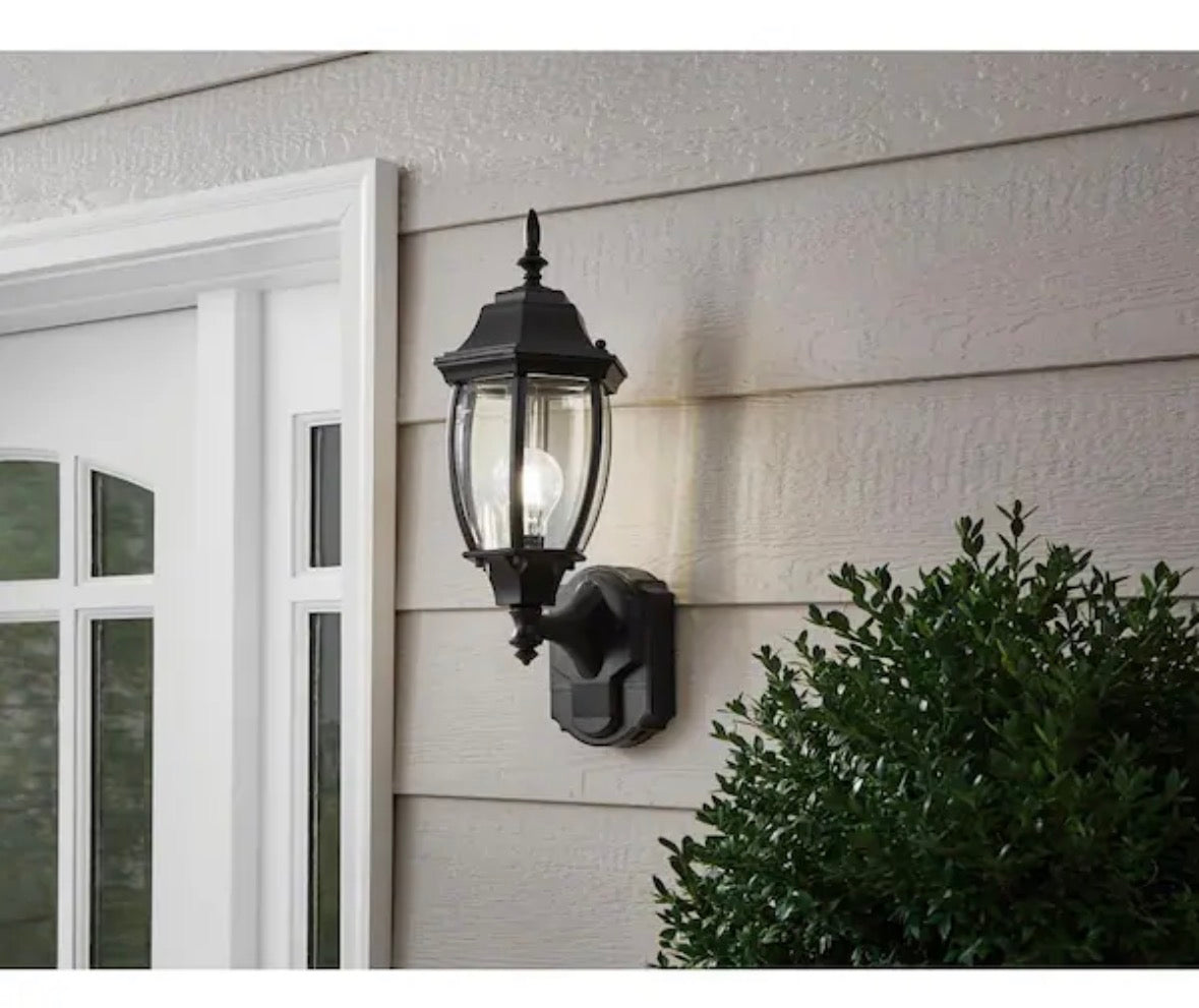 Alexandria 17.3 in. Black Farmhouse 180-Degree Motion Sensor Outdoor 1-Light Wall Sconce