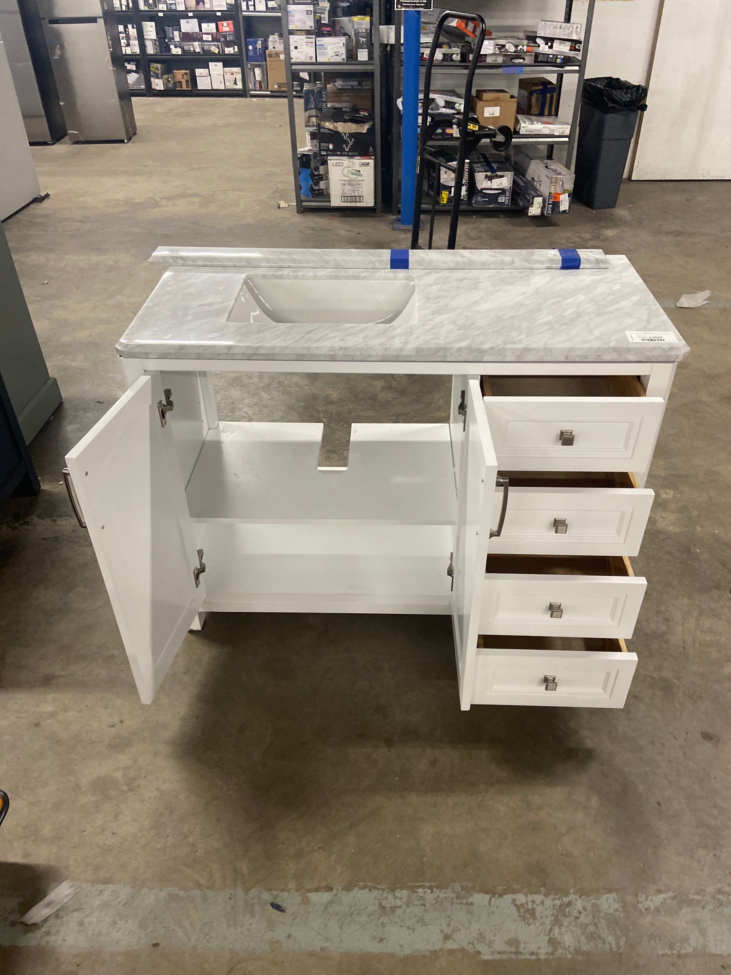 Sandon 48 in. Single Sink White Bath Vanity with Carrara Marble Top (Assembled)