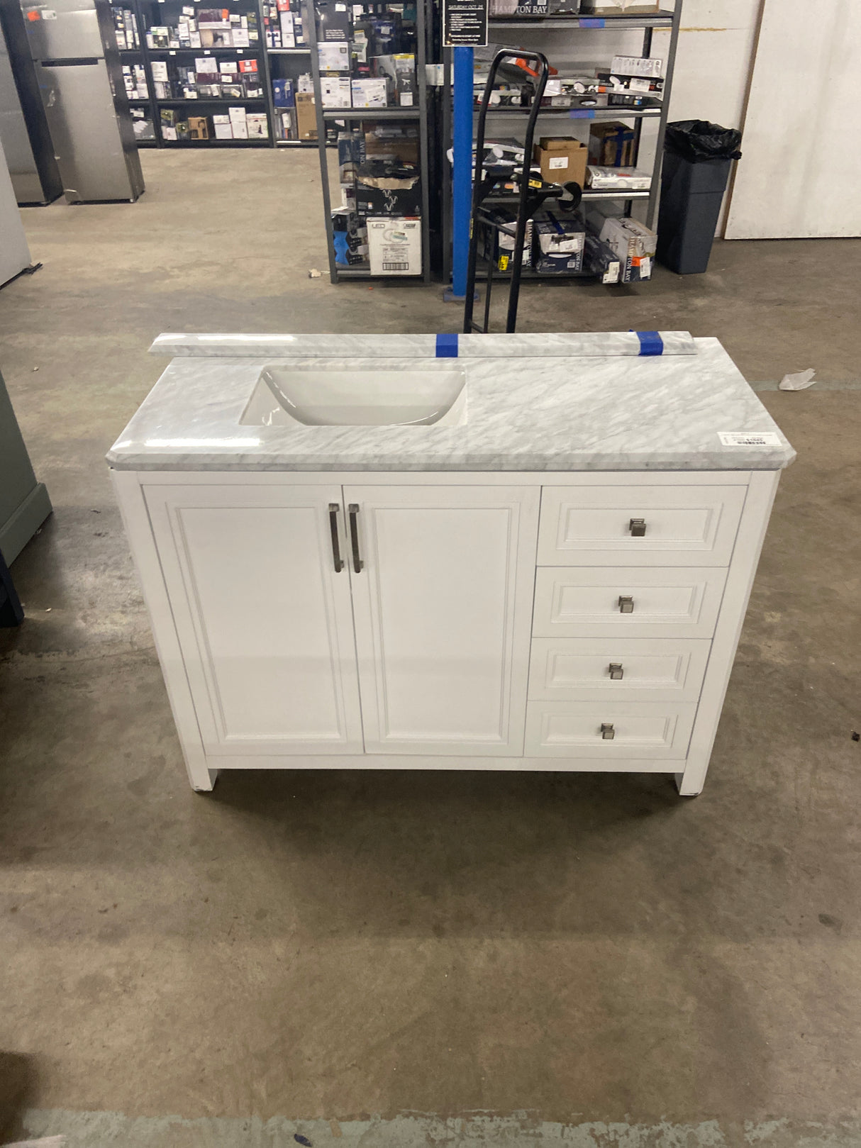 Sandon 48 in. Single Sink White Bath Vanity with Carrara Marble Top (Assembled)