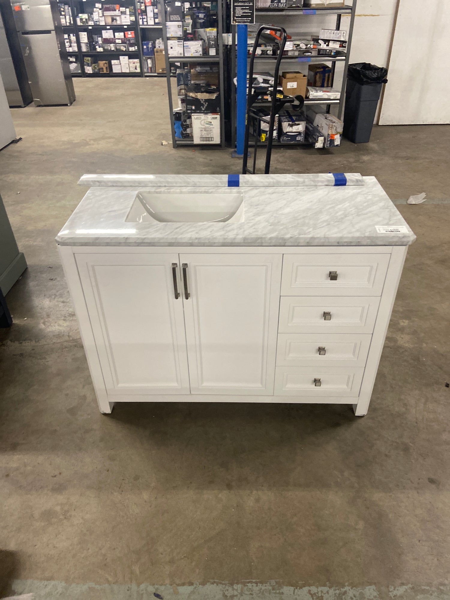 Sandon 48 in. Single Sink White Bath Vanity with Carrara Marble Top (Assembled)