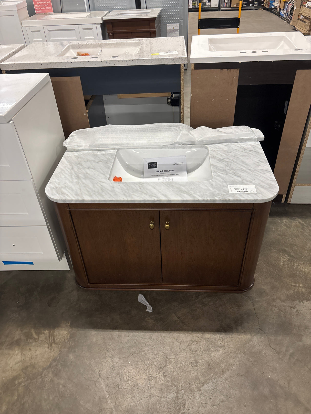 Collette 36 in. Single Sink Cinnamon Oak Bath Vanity with Carrara White Marble Top (Assembled)