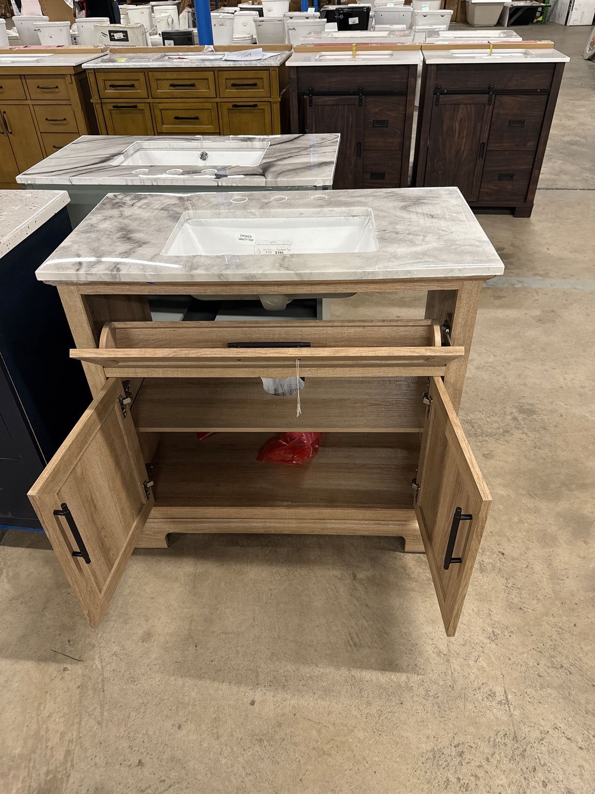 Doveton 36 in. W x 19 in. D x 34.50 in. H Freestanding Vanity in Weathered Tan with Epoxied White Engineered Stone Top