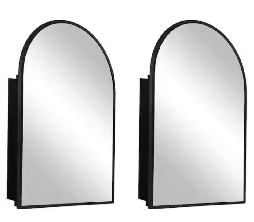 2-Piece 24 in. W x 36 in. H Arched Recessed/Surface Mount Medicine Cabinet with Mirror in Black