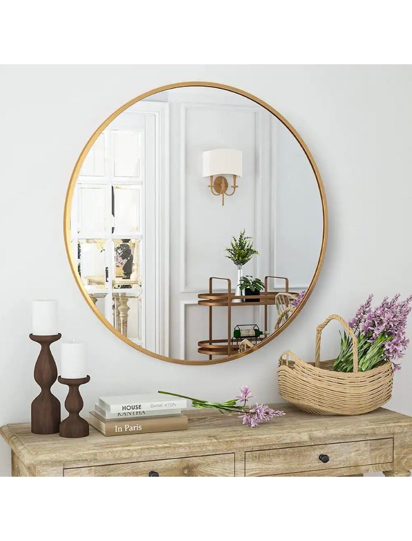 30 in. W x 30 in. H Round Aluminum Alloy Framed Gold Wall Mirror