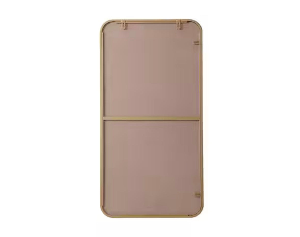 Timeless Home 18 in. W x 36 in. H x Modern Soft Corner Metal Rectangle Brass Mirror
