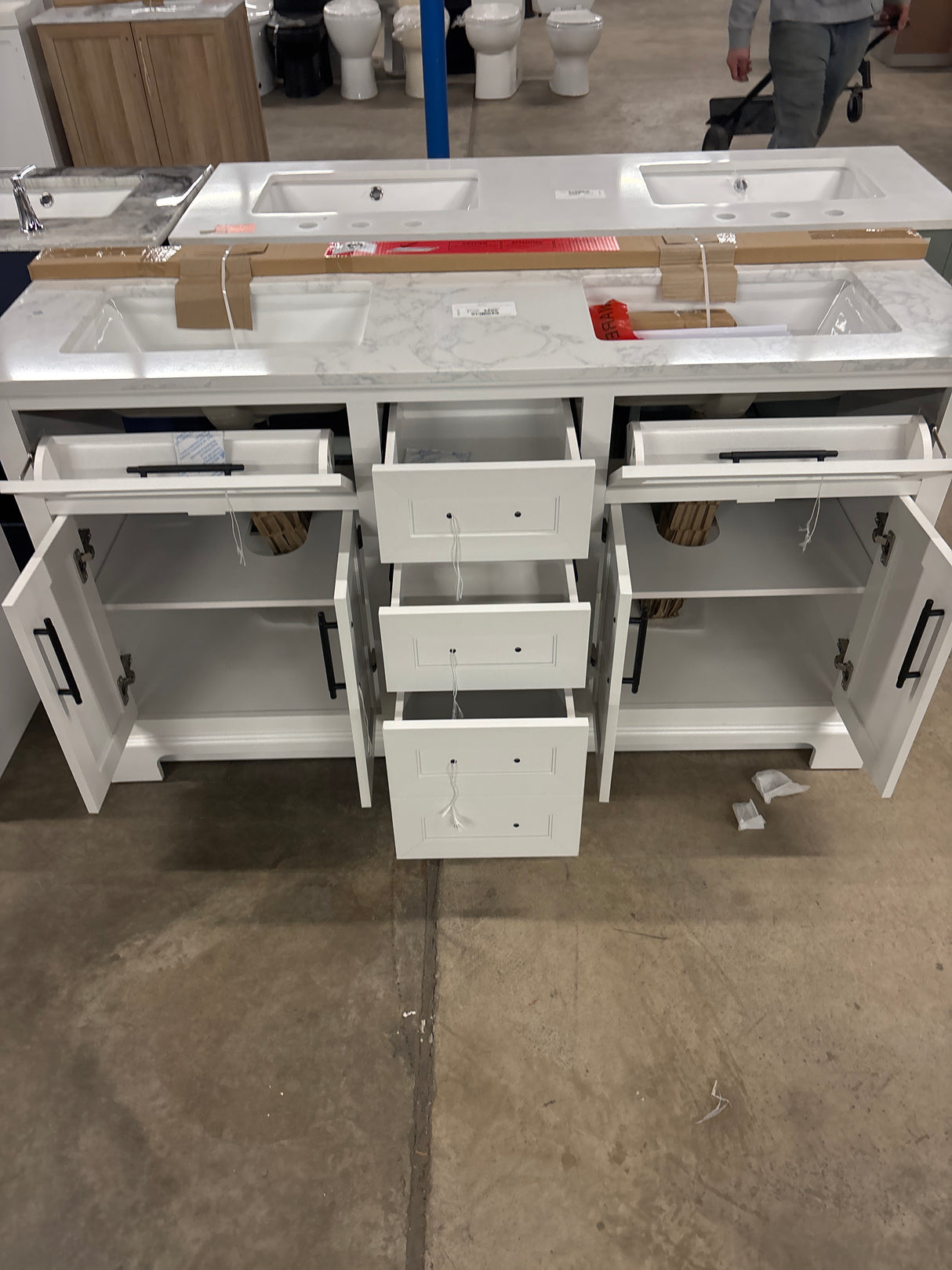 Doveton 60 in. W x 19 in. D x 34.50 in. H Bath Vanity in White with White Cultured Marble Top