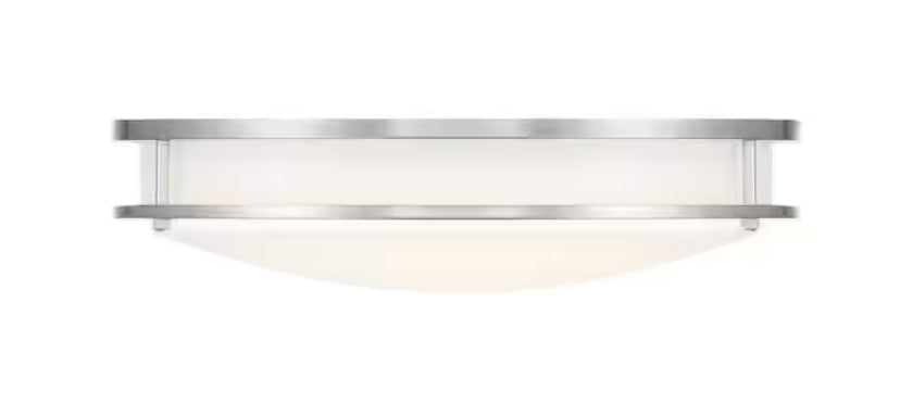 DC Series 16 in. 1-Light Modern Brushed Nickel Selectable Dimmable LED Round Flush Mount with White Acrylic Shade