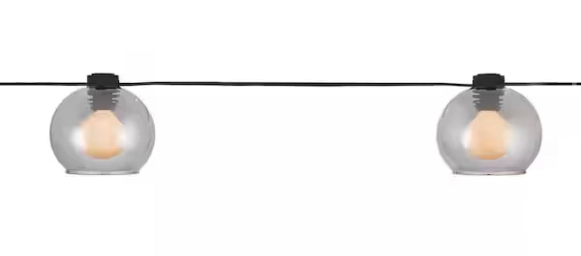 8-Light 10 ft. Black Indoor/Outdoor Plug-In String Light with Smoky Glass Shades and Incandescent Bulbs